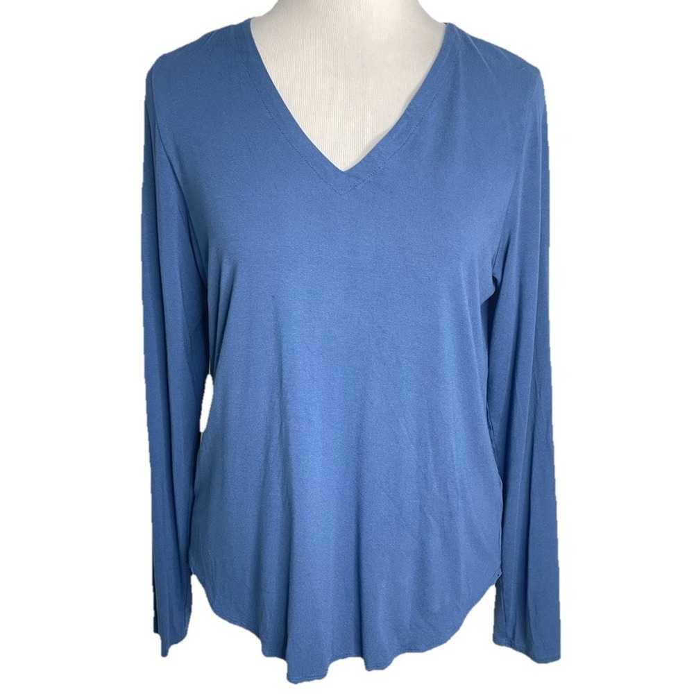 Eileen Fisher Blue Long Sleeve V Neck Tee Shirt Soft Capsule Medium